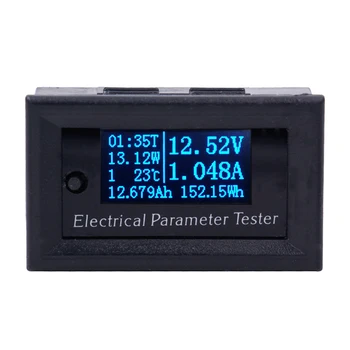 Multifunkčné 7 v 1 elektromer modrá OLED Tester Napätia aktuálny Čas teplotu kapacita merač elektrickej voltmeter Ammeter