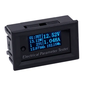 Multifunkčné 7 v 1 elektromer modrá OLED Tester Napätia aktuálny Čas teplotu kapacita merač elektrickej voltmeter Ammeter