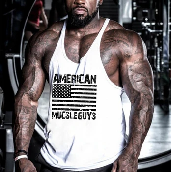 Muscleguys Značky Fitness Mužov Stringer Tank Topy Americkú Vlajku USA Tlač Telocvične Oblečenie Kulturistike Košele bez Rukávov Tričko