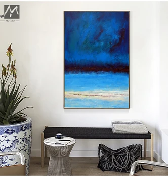 MUYA Vertikálne Abstraktnú olejomaľbu na plátne, ručne vyrábané slávny obraz reprodukcia modrý oceán moderné obrazy pre obývacia izba