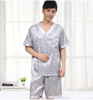 Muž letné krátke rukáv hodváb sleepwear 2016 luxusné Pyžamo mužov oblečenie bežné salónik set