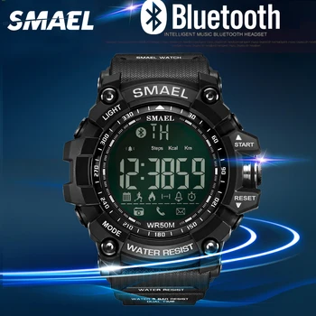 Muži Digitálne Šport Muž Hodiny Smael Značky Kahki Štýl Bluetooth Prepojenie LED Smart náramkové hodinky Chronograf Auto Dátum 2017 Hot 1617B