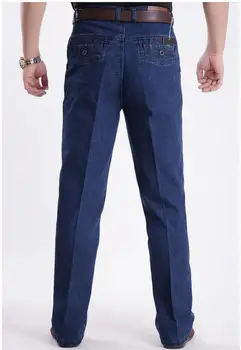Muži Kvalitné Módne Džínsy veľká veľkosť 30-42 nohavice 2017 Nový štýl mens vysoký pás Rovné džínsy muži v Strednom veku ležérne Džínsy