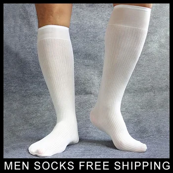 Muži Sexy Dlhé Kolená Vysoké Ponožky Biely Muž Formálne šaty, obleky ponožky Úplnej Tenké Gay Hodvábne Pančuchy Módnu Kolekciu