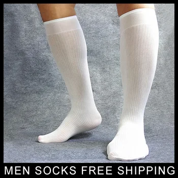 Muži Sexy Dlhé Kolená Vysoké Ponožky Biely Muž Formálne šaty, obleky ponožky Úplnej Tenké Gay Hodvábne Pančuchy Módnu Kolekciu