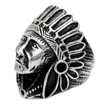 Mužov Silver black Indiánsky Náčelník, Vedúci Biker kapela Krúžok z nehrdzavejúcej ocele ,módne Zlatá Farba prst prsteň, šperky,NÁM veľkosť prsteňa