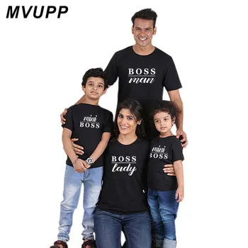MVUPP rodiny kostýmy krátky rukáv topy tee koruny rodinné t-shirt lady muž boss a baby deti zodpovedajúce oblečenie bežné mikina