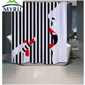 MYRU 3D tlač Moderné ženy, sprchové závesy čiernej a bielej pruhované pohode sprchové závesy pre kúpeľňa