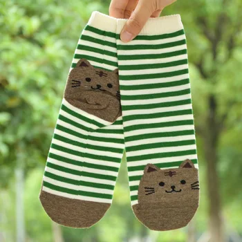 Móda 1 Pár Žien 3D Cartoon Zvieratá Mačka Pruhované Ponožky Mačka Bavlnené Ponožky Bežné Roztomilý Členok Tlač Ponožky
