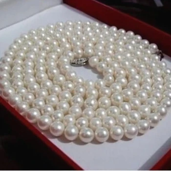 Móda 6-7mm prírodná biela sladkovodných kultivovaných perlový náhrdelník okrúhle korálky s dlhým reťazcom pre ženy party oblečenie darčeky 48inchMY4575