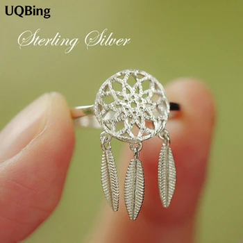 Móda 925 Sterling Silver Pierko Dreamcatcher Prstene Pre Ženy, Dievča, Šperky, Strieborné Prstene Nastaviteľné Prst Krúžky