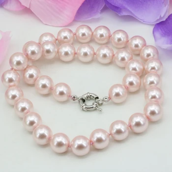 Móda Bohemia štýl ružová simulované-pearl shell 12 mm okrúhle korálky náhrdelník vyhlásenie ženy choker reťazca diy šperky 18-palcové B3215