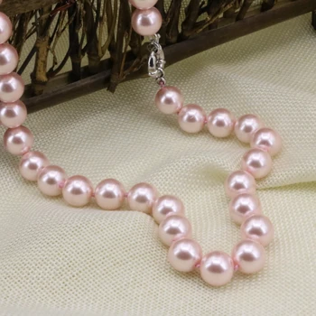 Móda Bohemia štýl ružová simulované-pearl shell 12 mm okrúhle korálky náhrdelník vyhlásenie ženy choker reťazca diy šperky 18-palcové B3215