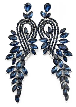 Móda Brincos Striebro Dlhý Strapec Náušnice Modrá Rakúskej Lesklé Crystal Listy Drop Náušnice pre Ženy, Svadobné Svadobné Šperky