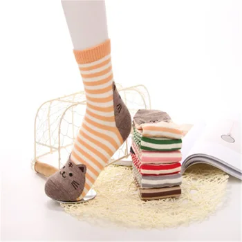 Móda Cartoon Ponožky Ženy Mačka Stopy 3D Zvierat Štýl Prekladané Teplé Bavlnené Ponožky Lady Poschodí meias Ponožky pre Ženy