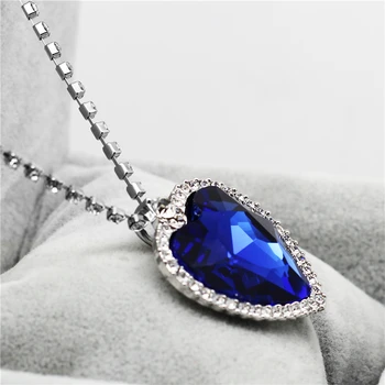 Móda Darkblue Srdce Šperky, Strieborné Farba Crystal Drahokamu Náhrdelník Prívesok Náušnice Krúžok Šperky Set Pre Ženy