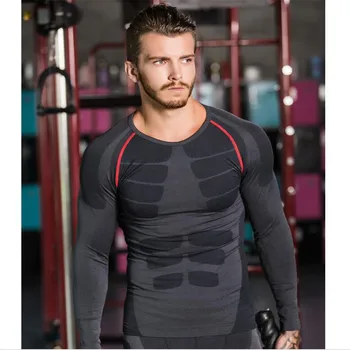 Móda Dlhý Rukáv Fitness Pracovať Muži Kompresie T-Shirt Základná Vrstva Tesný Topy Priedušný Rýchloschnúci Slim Tričko Tees
