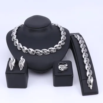 Móda Dubaj Strieborné Pozlátené Šperky Nastavuje Trendy Nigérijský Svadobné Afriky Korálky Strany Darček Náhrdelníky Náušnice Šperky Set