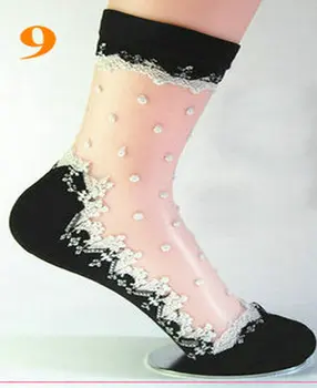Móda Elegantné Ženy Dámy pekné Ultratenké Priehľadný Kryštál Čipky Elastické Krátke Ponožky Najnovšie