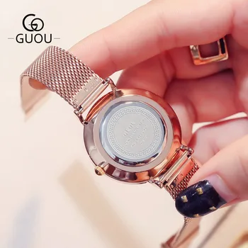 Móda GUOU Značky Pár hodinky Jednoduchý Kalendár Nepremokavé quartz muži ženy Milovníkov Oka Kapela náramkové hodinky Quartz