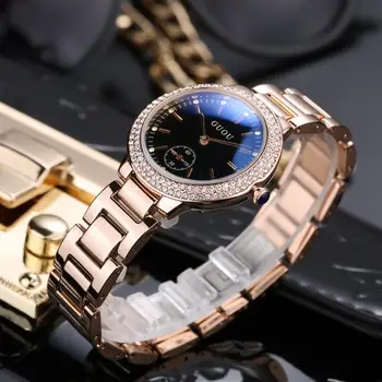 Móda Guou Úplne Bežné luxusné hodinky Sapphire Blue rose gold Steel sledovať žena diamond quartz hodinky vodotesné Žena hodinky