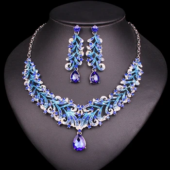 Móda Indických Blue Drahokamu Svadobné Šperky Sady pre Nevesty Svadobné Náhrdelník & Náušnice Nastavenie Strany, Kostýmy, Dekorácie pre Ženy