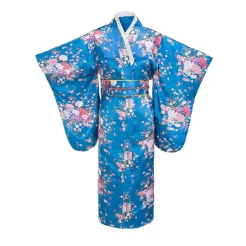 Móda Jazero modrá Večerné Šaty Japonských Žien, Tradície Yukata Kimono S Obi Vintage Cosplay Kostým Jedna veľkosť