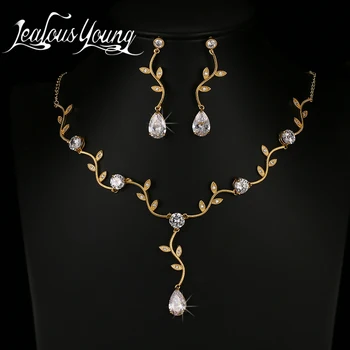 Móda Kvapka Vody Zirkón Crystal Svadobné Šperky Sady Luxusnej Zlatej Farby Afriky Korálky Šperky Set Pre Ženy, Šperky AS136