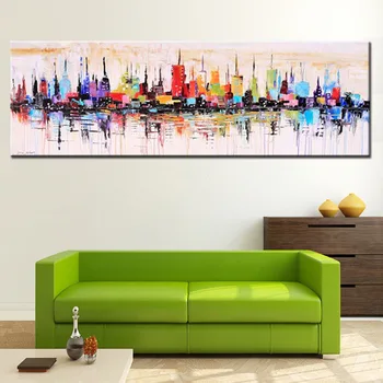 Móda Moderného obývacej miestnosti, dekoratívne olejové maľby handpainted veľké dlhé plátno obrázok Mirage mesto krajiny ABSTRAKTNÉ WALL ART