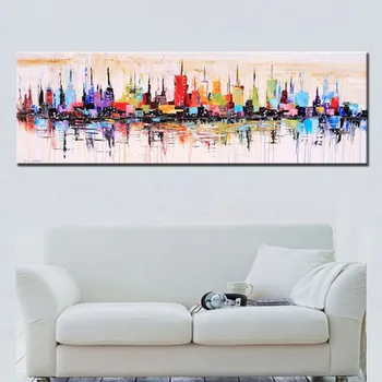 Móda Moderného obývacej miestnosti, dekoratívne olejové maľby handpainted veľké dlhé plátno obrázok Mirage mesto krajiny ABSTRAKTNÉ WALL ART