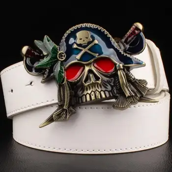 Móda Nové pánske kožené pásu kovové pracky farebné pirát nôž pásy punk rock prehnané lebky pirát pás hip hop pletenca