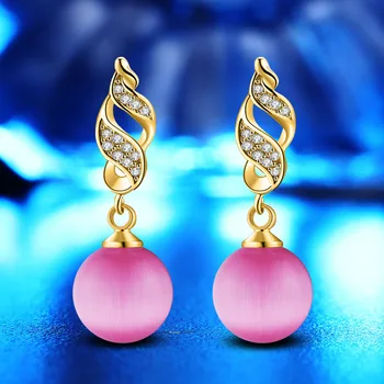 Móda Nový Ružový Opál Kameň Drop Náušnice Crystal Špirála Dizajn Zlatá Farba Náušnice Šperky Pre Ženy