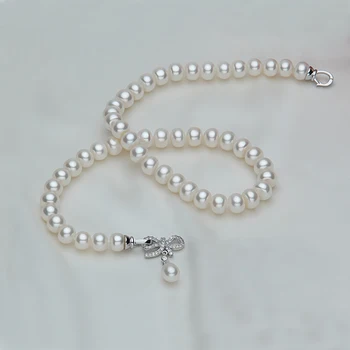 Móda Prírodné sladkovodné perly náhrdelník s príveskom, Šperky, svadobné 925 sterling silver pearl náhrdelník ženy, narodeniny, výročia