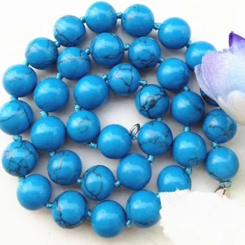 Móda sky blue turecko žily imitácia calaite kolo 8 mm 10 mm 12 mm korálky reťazca náhrdelník ženy svadby šperky 18-palcové MY4726