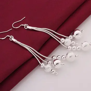 Móda strieborné pozlátené Náušnice pre Ženy 925 šperky, strieborné pozlátené Pre Ženy Triple Riadok Fazuľa Náušnice E006 /XXKTTQXKE006