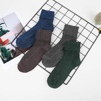 Móda svieti ponožky lurex jeseň zima pribrala pletené tepelnej ženy značky dlho harajuku boot ponožky vianočné Drop Shipping