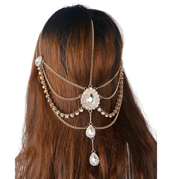 Móda Vintage Crystal Svadobné Vlasy Príslušenstvo Svadobné Drahokamu Waterdrop Prívesok Čelenky Frontlet Bridesmaid, Vlasy, Šperky
