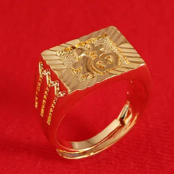 Móda Zlato Šťastie Krúžok Mužov Zlatá Farba Šťastia Adjustbale Krúžok V Čínskej