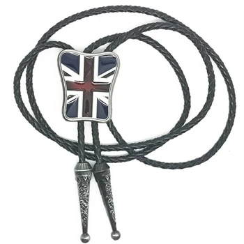 Móda Západnej kovboj Bolo Kravatu Britskou vlajkou Americkej vlajky logo Kovové pracky Čierna Koža Kravata Mužov Náhrdelník Šperky