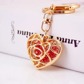 Móda Červené Srdce Crystal Kľúčenky Farebné Drahokamu Kabelka, Broskyňa Srdce Prívesok Keyrings Auta, Kľúčenky Ženy Šperky Darček
