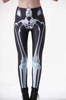 Móda Ženy, X-ray Kostra na Čiernej Tlače Legíny Slim Fit Tenké Elastické Polyester Strana Nohavice Bežné Nohavice Drop Shipping