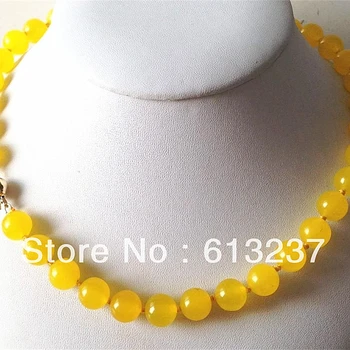 Móda žltá prírodného kameňa farbené jades chalcedony 10 mm okrúhle korálky reťazca náhrdelník pre ženy vysoký stupeň šperky 18-palcové MY4657