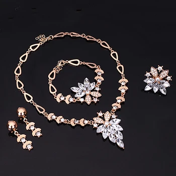 Módne dámske Svadobné Náramok, Náhrdelník Šperky stanoviť Jasné Crystal Vyhlásenie Krúžok Náušnice AQO4