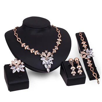 Módne dámske Svadobné Náramok, Náhrdelník Šperky stanoviť Jasné Crystal Vyhlásenie Krúžok Náušnice AQO4