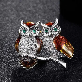 Módne pánske šperky, brošne roztomilý dve sova brošňa pin malé cartoon vtákov hidžáb kolíky a broaches najlepšie klobúky príslušenstvo