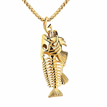 Módne pánske Šperky Chlapec Rybie Kosti, Prívesky, Náhrdelníky Reťazca pre Mužov, 316 Nerezovej Ocele Veľký Dar - Čierna, Zlatá farba