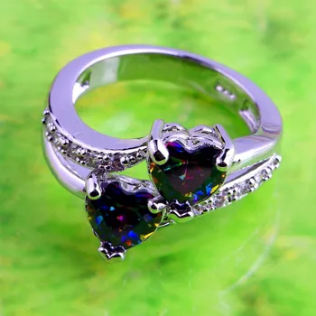 Módne Svadobné Svadobné Prst Prsteň Dvojité Srdce Tvar, Farba Crystal Kapela Prstene Pre Ženy, Nádherné Šperky, Zásnubné