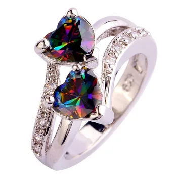 Módne Svadobné Svadobné Prst Prsteň Dvojité Srdce Tvar, Farba Crystal Kapela Prstene Pre Ženy, Nádherné Šperky, Zásnubné