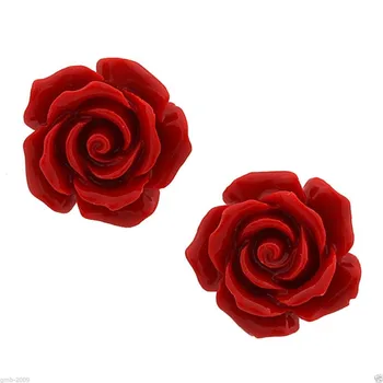 Módne Šperky 12 mm Coral Red Rose Flower 925 Sterling Silver Náušnice doprava zadarmo