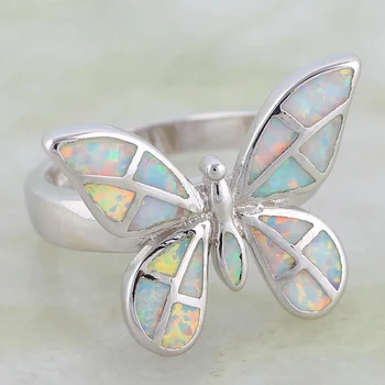Módne šperky prstene pre ženy motýľ, Biele Opálové krúžok 925 Sterling Silver Prekrytie Strany strieborný prsteň veľkosti 5 6 7 8 9 10 R616